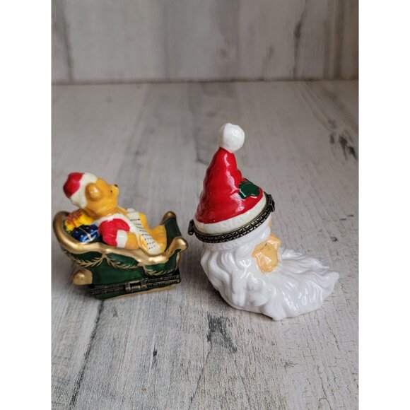 Vintage mini trinket box santa claus face bear sled figure xmas - Picture 4 of 6